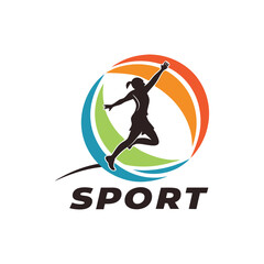 Dynamic Female Athlete Silhouette in Colorful Circular Design Sport Logo