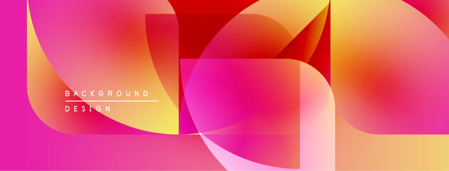 Abstract gradient shapes overlap, creating vibrant pinks, oranges, yellows. Modern design element for backgrounds, presentations.