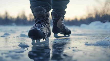 Person ice skating on frozen lake