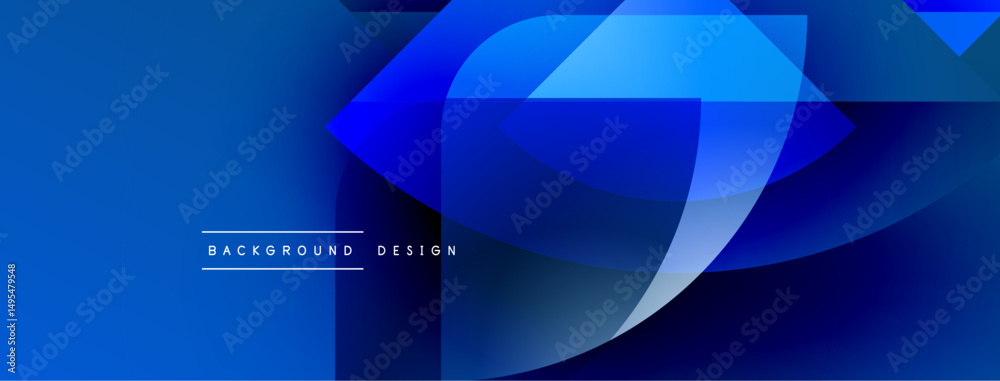 Poster abstract blue design features overlapping shapes, gradients. modern aesthetic suitable for backgroun