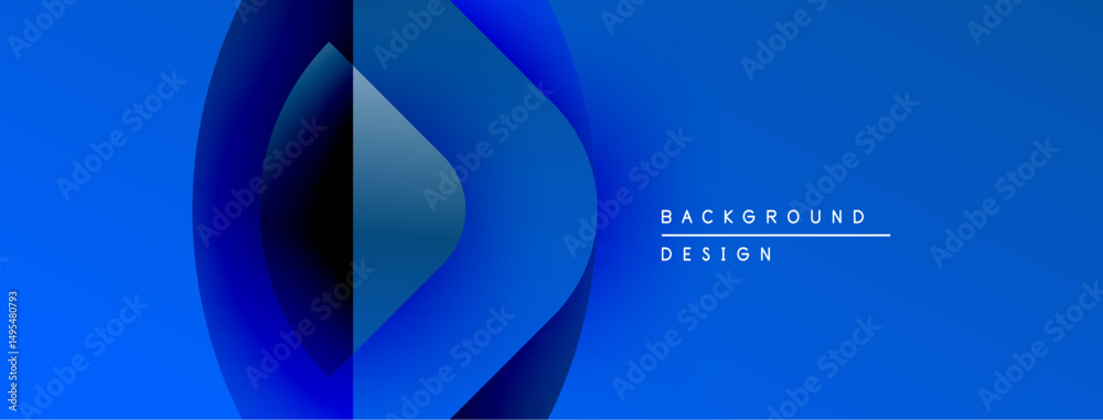 Poster Abstract blue design. Circular shapes overlap square form. Modern aesthetic, simple text reads background design. Clean, vibrant composition.