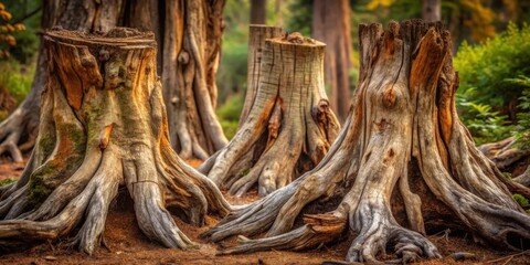 Ancient Forest Floor A Study in Exposed Roots and Aged Tree Stumps
