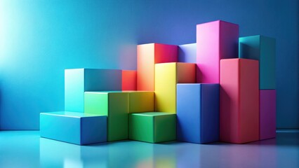 Fototapeta premium Abstract Colorful Block Structure Displaying Gradient Hues Against a Smooth Blue Background