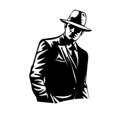 Mafia man in black and white silhouette
