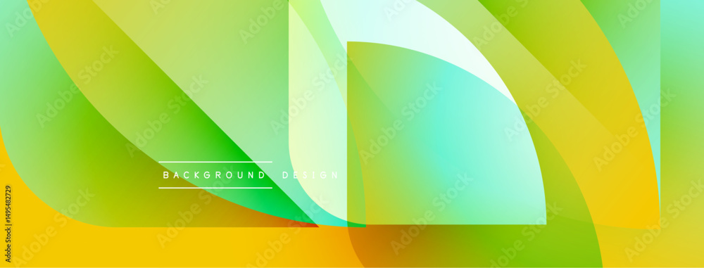 Poster abstract vibrant design. fluid shapes blend yellow, green, turquoise hues. modern background creates