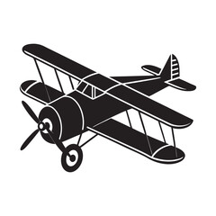 Flat and Minimal a vintage biplane silhouette icon vector illustration © Nayon Chandro Barmon