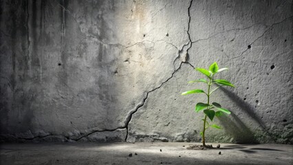 Resilience personified A vibrant green sprout pushes through cracked concrete, symbolizing growth amidst adversity and the unwavering strength of nature.