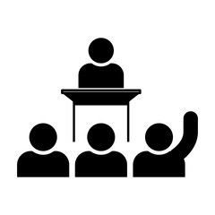 Student raising hand to ask teacher a question in class icon illustration
