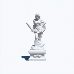 Noble female knight statue with two-handed sword, dragon-themed pedestal