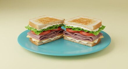 Two Delicious Sandwiches on Plate Ready to Eat