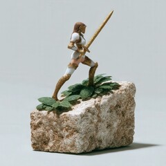Graceful knight woman in ceremonial armor, on base shaped like ancient ruins