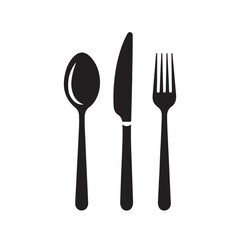 Cutlery icon vector silhouette. Spoon, knife, and fork icon design isolated on a white background.