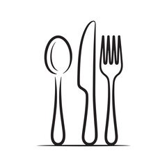 Cutlery icon vector silhouette. Spoon, knife, and fork icon design isolated on a white background.