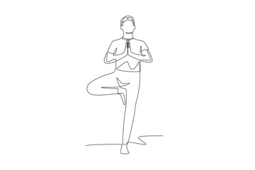 Man doing yoga. International yoga day concept one-line drawing