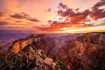Sunset at Cape Royal overlook on the north rim of the grand canyon