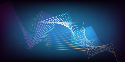 Abstract geometric wave of light lines on a gradient background.