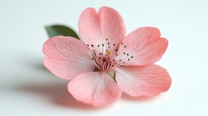 Fototapeta premium Close-up of a serene pink flower with delicate petals against a white backdrop