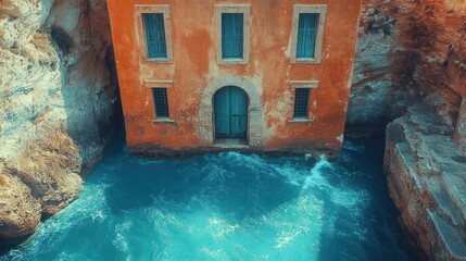 Ancient building nestled in a watery gorge