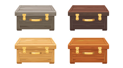 Set of Four Wooden Storage Boxes in Various Natural Colors with Gold Handles