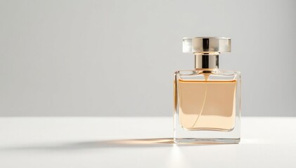 Delicate perfume bottle on pure white backdrop , elegant, subtle
