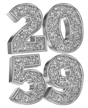 Happy New Year Number 2059 Silver 3D Render