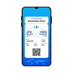 Boarding pass design on mobile app concept, Online tickets mobile application.