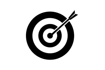 Minimalist Black Bullseye Target with Arrow Striking Center Symbolizing Success and Achievement