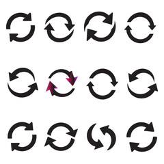 High-quality silhouette reload icon in flat, minimal vector style. Ideal for web design, mobile apps, and user interfaces. Features a clean circular arrow symbol representing refresh, restart,