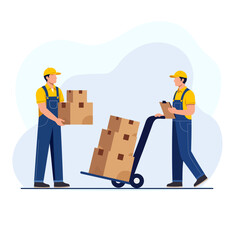 Warehouse Workers Handling Inventory and Boxes for Logistics Management