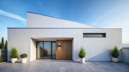 Modern Minimalist House Exterior Design with Wooden Accents and Planters