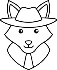 Cartoon illustration of a fox head wearing a hat suitable for children's design projects