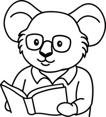 Cartoon koala wearing glasses and reading a book perfect for education or children's illustrations