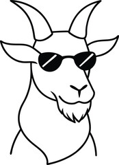 Cool goat with sunglasses black and white vector illustration for t-shirt design or logo