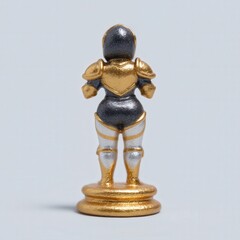 Fantasy female paladin figure in gold-trimmed armor, ornate round pedestal