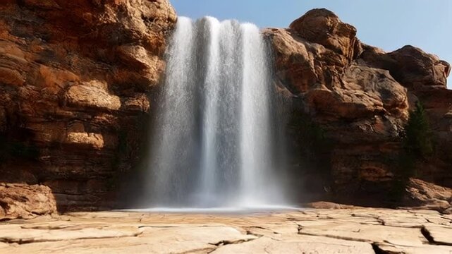 Waterfall flowing directly into a wide river 