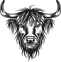 Highland Cow Silhouette Vector Illustration on Transparent Background