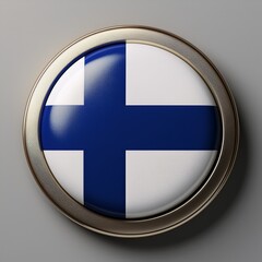Obraz premium Runder Button mit finnischer Flagge auf neutralem Hintergrund