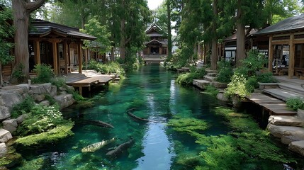 Obraz premium Tranquil village pond perfect for relaxing walks high resolution picture