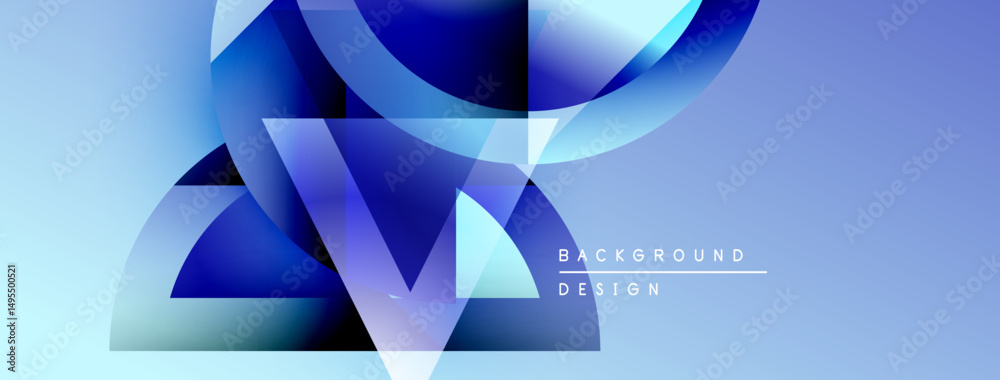 Poster Abstract blue shapes overlap, creating dynamic visual effect. Light gradients enhance modern design, suitable for backgrounds.