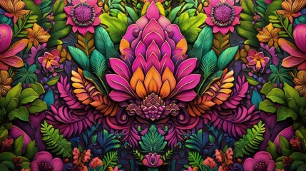 Intricate floral pattern design with vibrant hues.