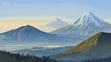 Fototapeta premium Elevated Wash: Brushstrokes of Blue mountains isolated vector illustration svg