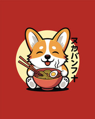 Corgi Ramen Vector T-Shirt Design Art & Illustration