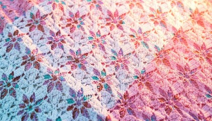 Obraz premium Geometric grid pattern in pastel lace fabric swatch, sample, green