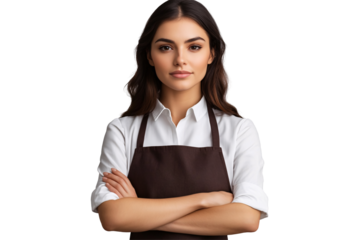 Isolated Young Woman in Apron with Arms Crossed