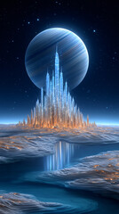 Futuristic Landscape under Ringed Planet