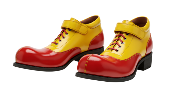 Pair of giant clown shoes celebrating international clown week on transparent background