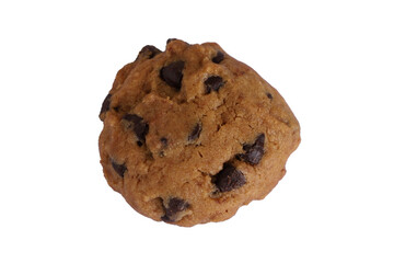Close up photo of chocolate chip cookies isolated on white background. Flat lay. 