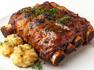 German pork knuckle, showcasing its crispy, golden-brown skin and tender meat