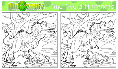 Obraz premium prehistoric funny dinosaur coloring book, find five differences