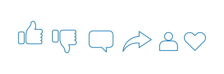 Like, dislike, love, comment, and share, user icon vector. Social media elements